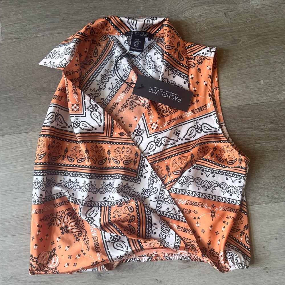 Rachel Zoe Orange and White Patterned Sleeveless Top